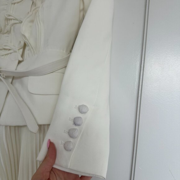 NWT Self-Portrait Ivory Crepe Mini Dress Belted Bow Details Pleated Skirt Sz 4 - Picture 3 of 8